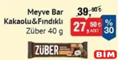 ZÜBER KAKAOLU&FINDIKLI MEYVE BAR 40 G fiyat ve kampanya bilgisi